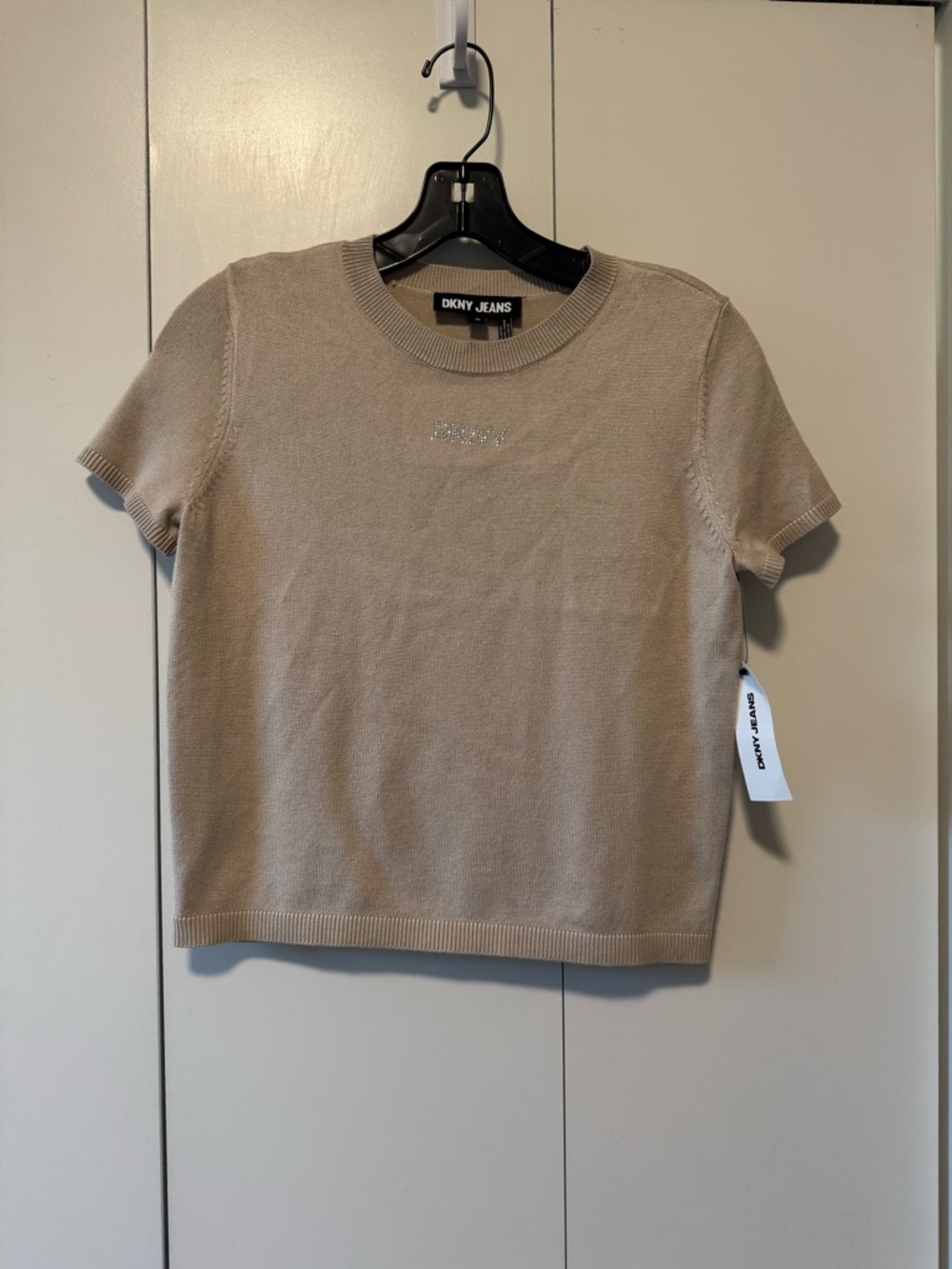 Dkny Short Sleeve Knit Top in Beige